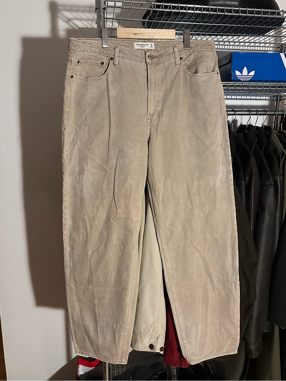 Beige Straight-Leg Pants